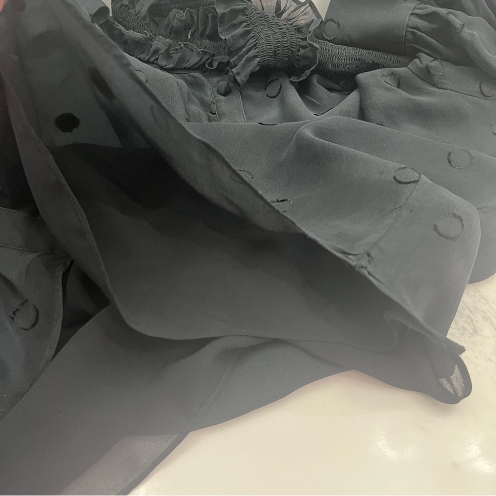 Kate Spade Black Textured Polka Dots Ruffled Lined Women's Blouse Top Shirt - Picture 5 of 8